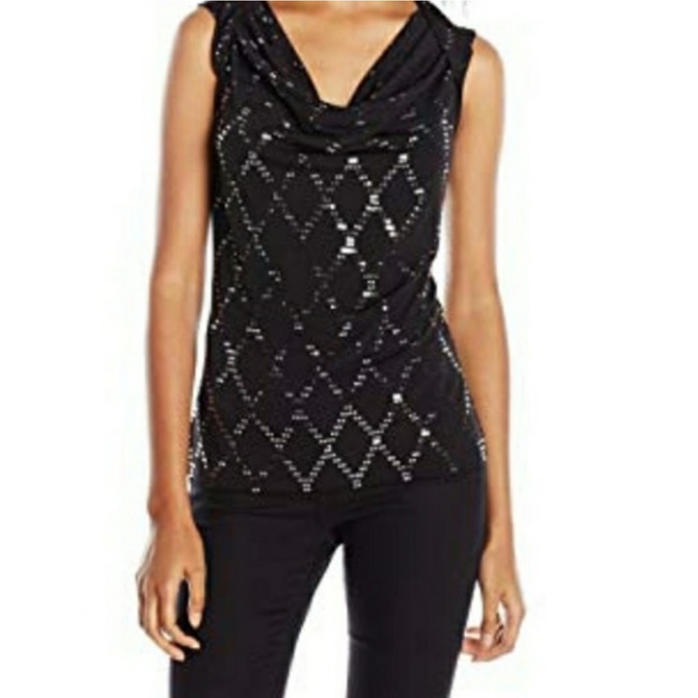 Nine West Tank Top Black With Metallic Diamond Accents